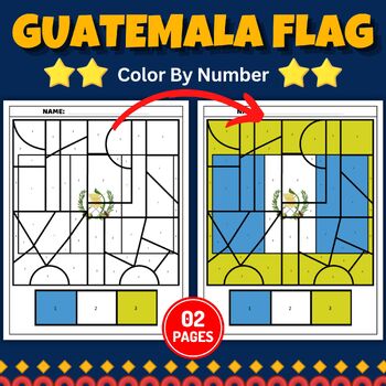 Guatemala flag color by number coloring page hispanic heritage month activities