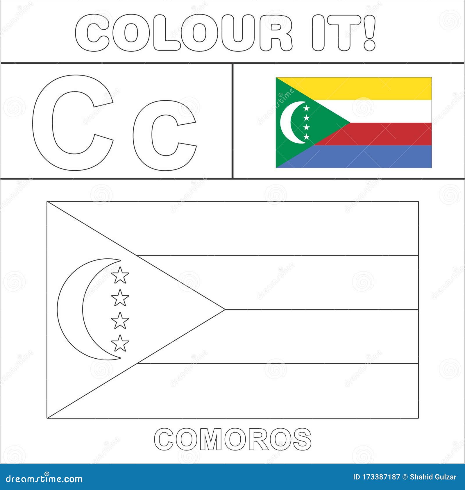 Colour it kids colouring page country starting from english letter c oros how to color flag stock illustration