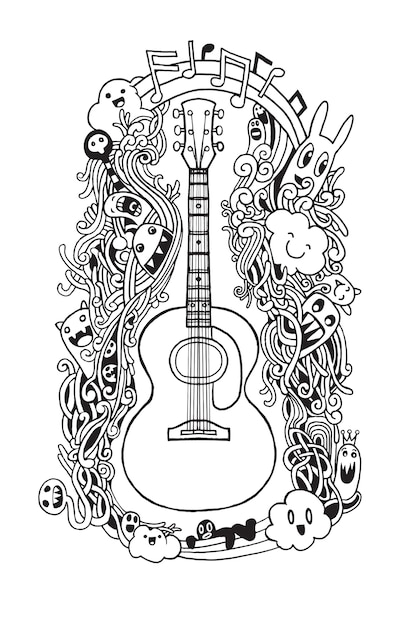 Guitar coloring pages vectors illustrations for free download