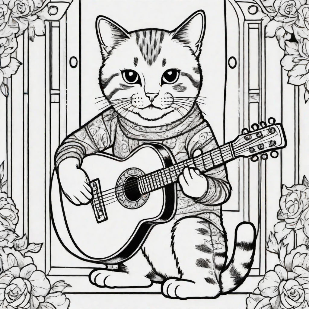 Black and white guitar coloring page