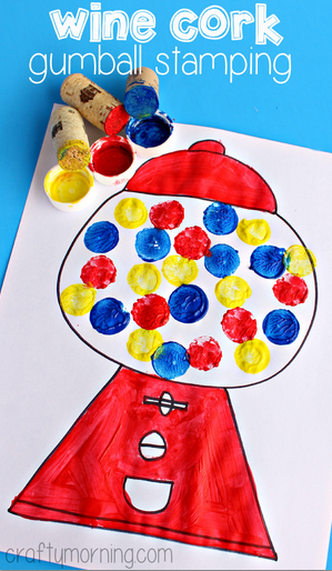 Gumball machine craft for kids using wine corks