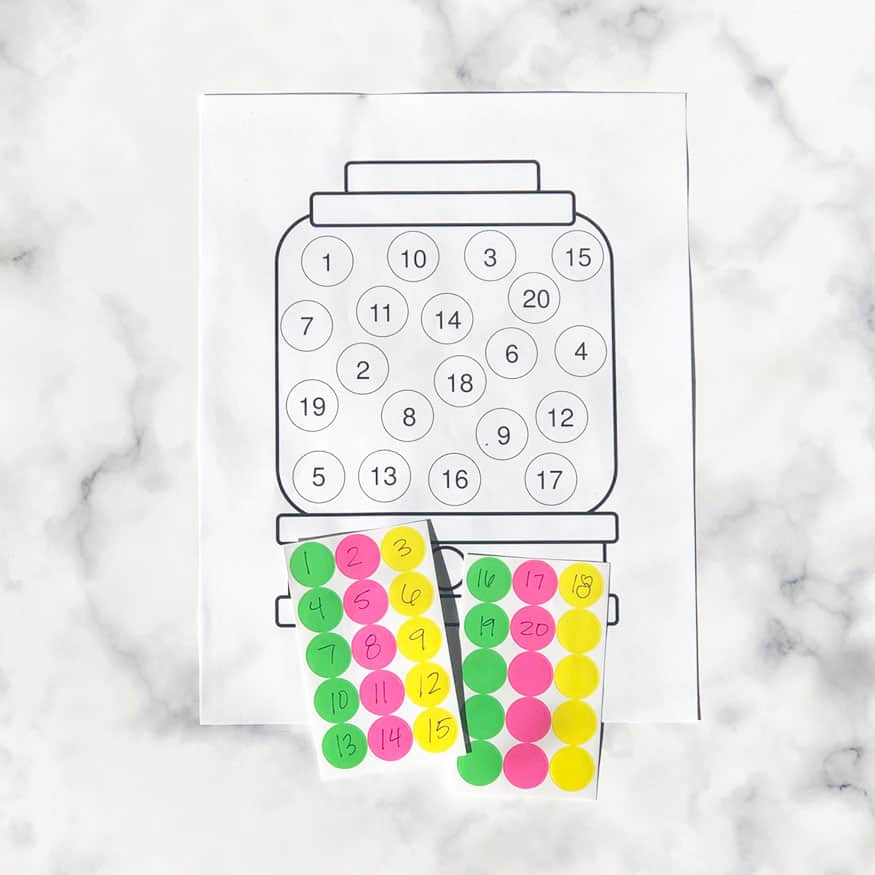 Gumball machine printable blank or with numbers for dot stickers