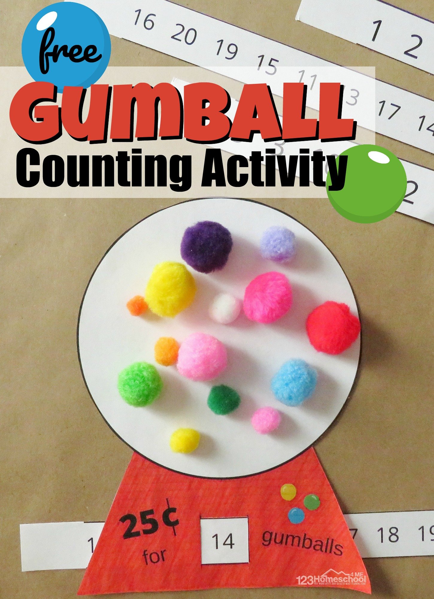 Free printable gumball counting activity for preschool and kindergarten