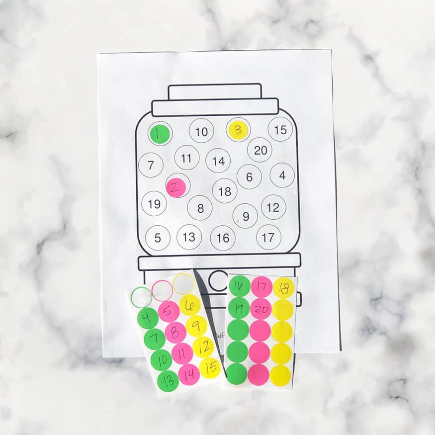 Gumball machine printable blank or with numbers for dot stickers