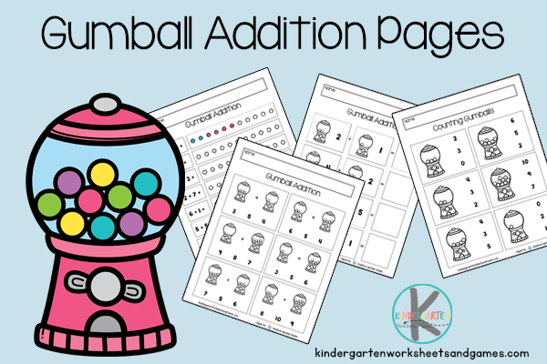 Free gumball addition for kindergarten