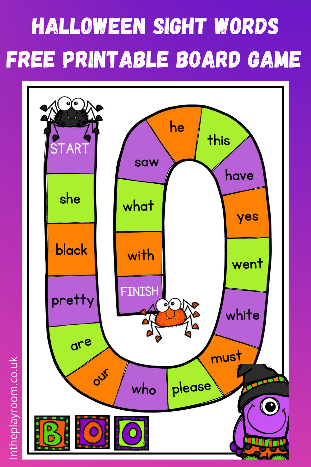 Halloween sight words board game free printable