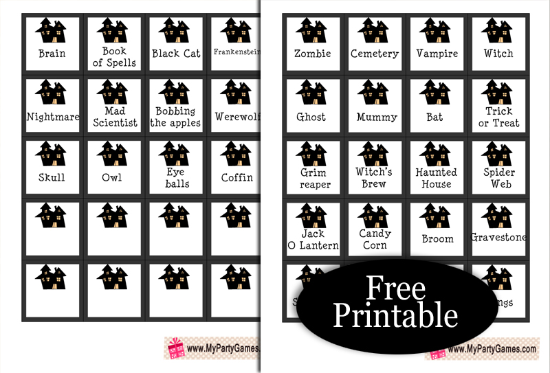 Free printable halloween pictionary clues cards