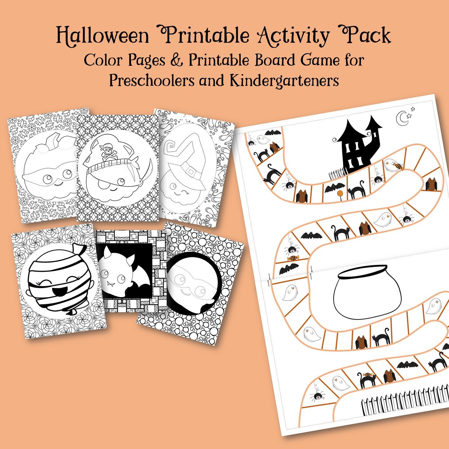 Halloween printable activities halloween coloring halloween kindergarten game cooperative board game preschool printable