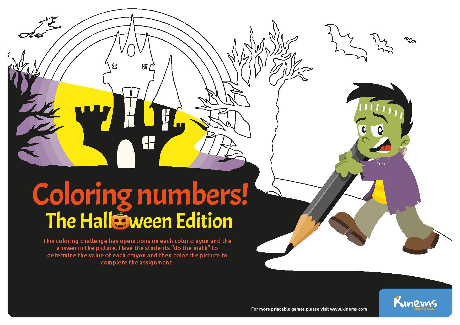 Halloween coloring numbers printable educational board game