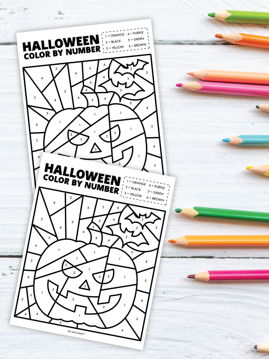 Free printable halloween color by number worksheet