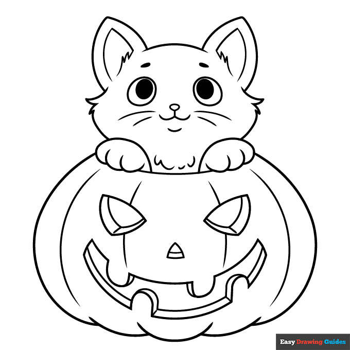 Halloween cat coloring page easy drawing guides