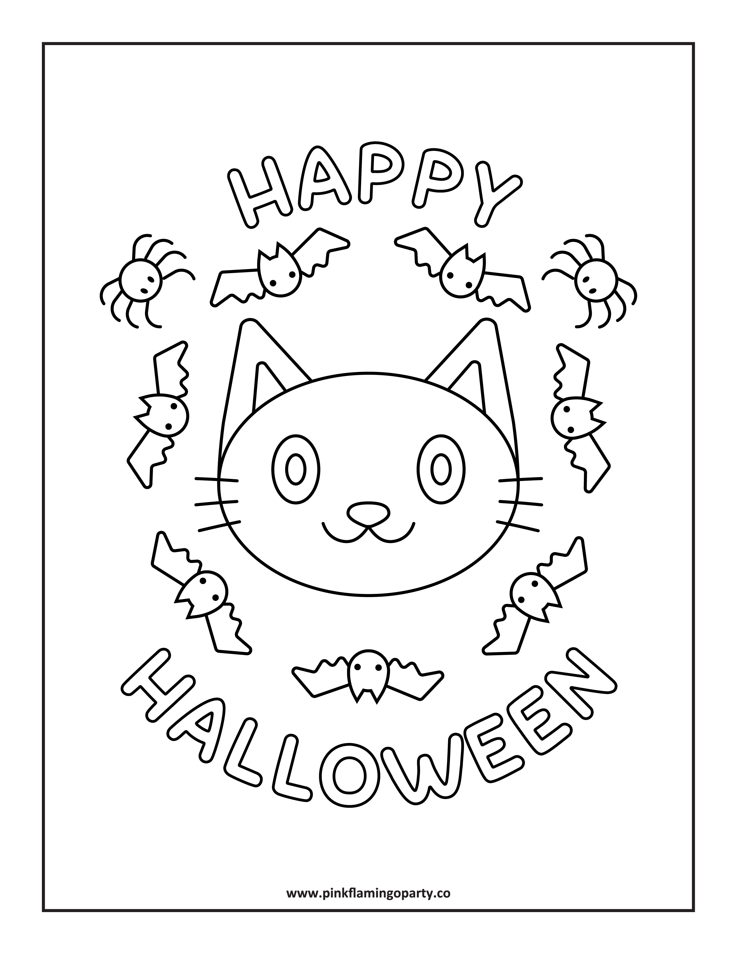 Halloween cat loring page digital download â pink flamingo party