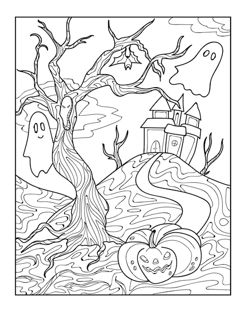 Premium vector halloween coloring pages for adults coloring book