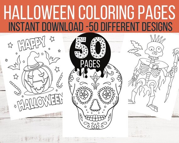 Spooky halloween coloring pages printable halloween coloring for kids halloween party halloween activity instant download