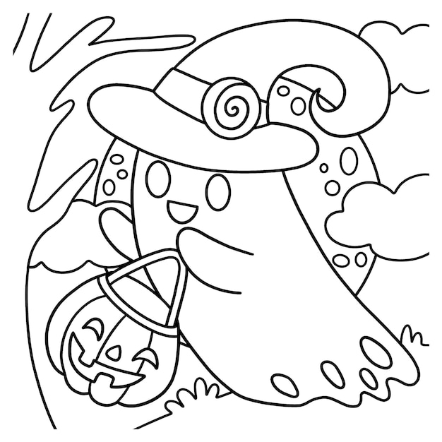 Premium vector ghost halloween coloring page for kids