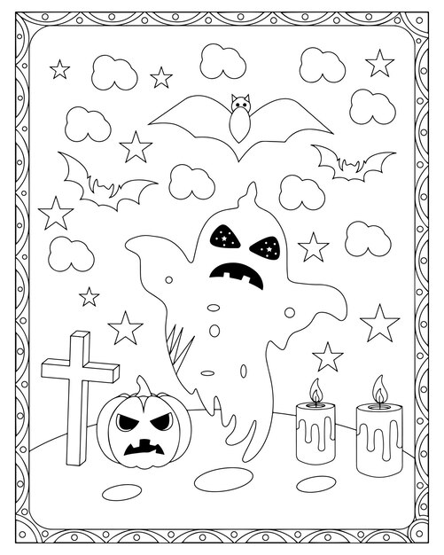 Premium vector halloween ghost coloring page for kids premium vector