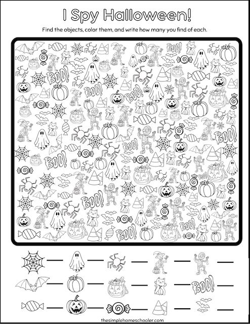 Spooky fun i spy halloween free printable worksheet