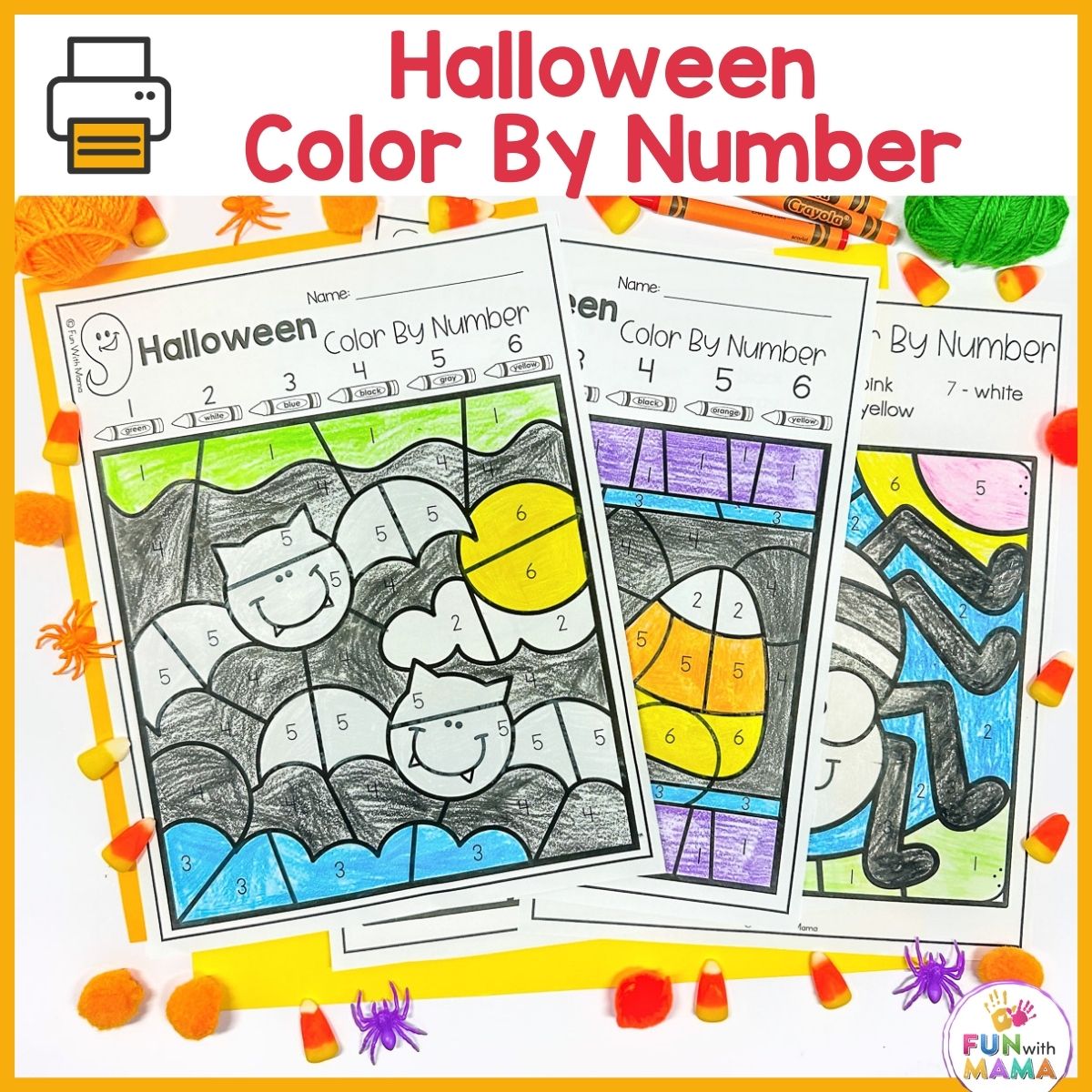 Free halloween color by number printables