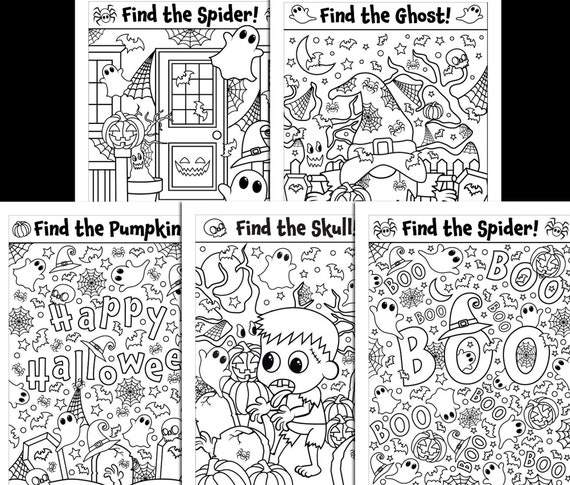 Halloween coloring pages for kids printable seek and find hidden object i spy coloring activity halloween gnomes find it