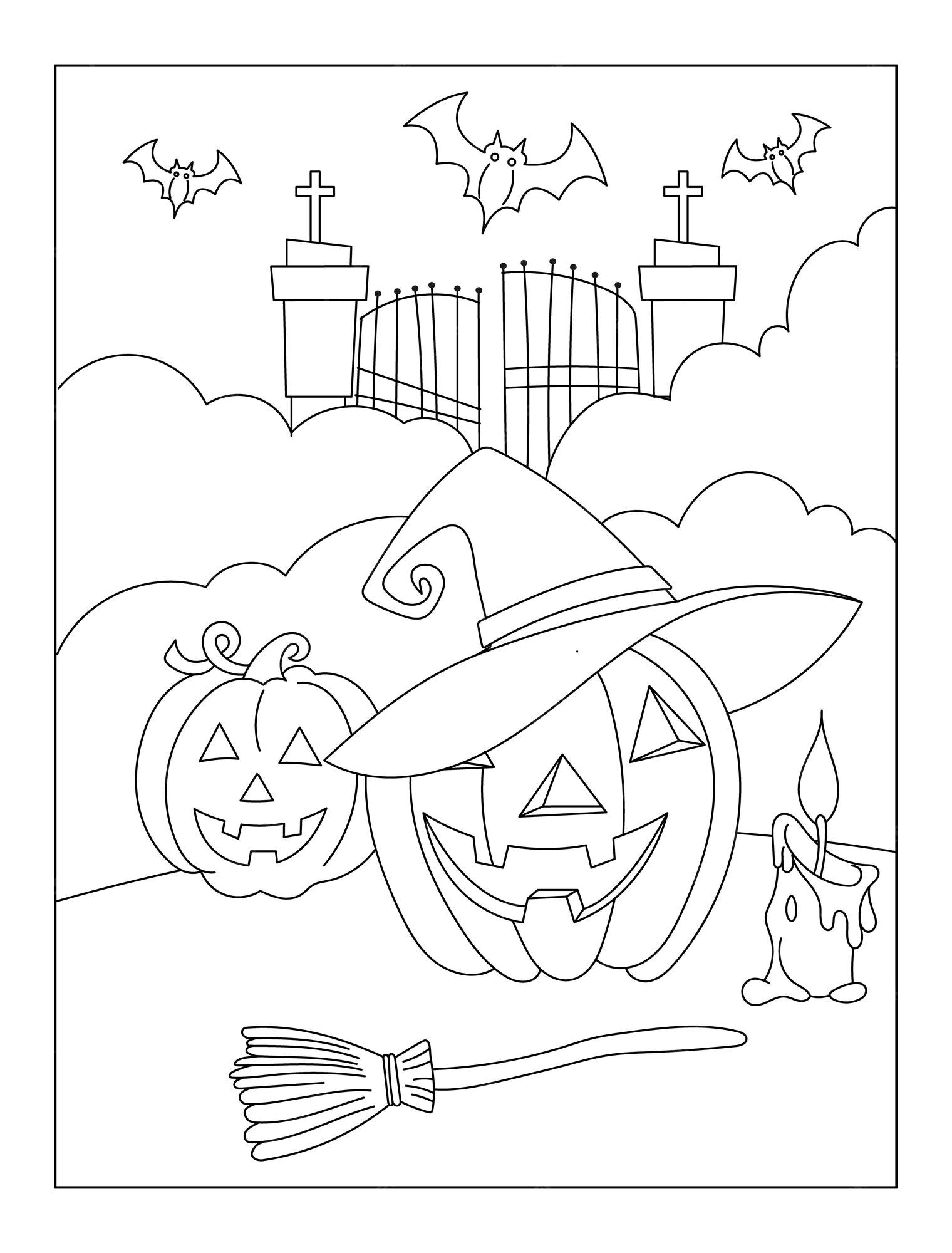 Premium vector halloween vector outline illustration hand drawn vector outline for coloring page