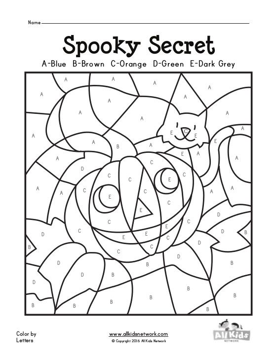 Halloween color by letters numbers or shapes halloween worksheets halloween coloring halloween coloring pages