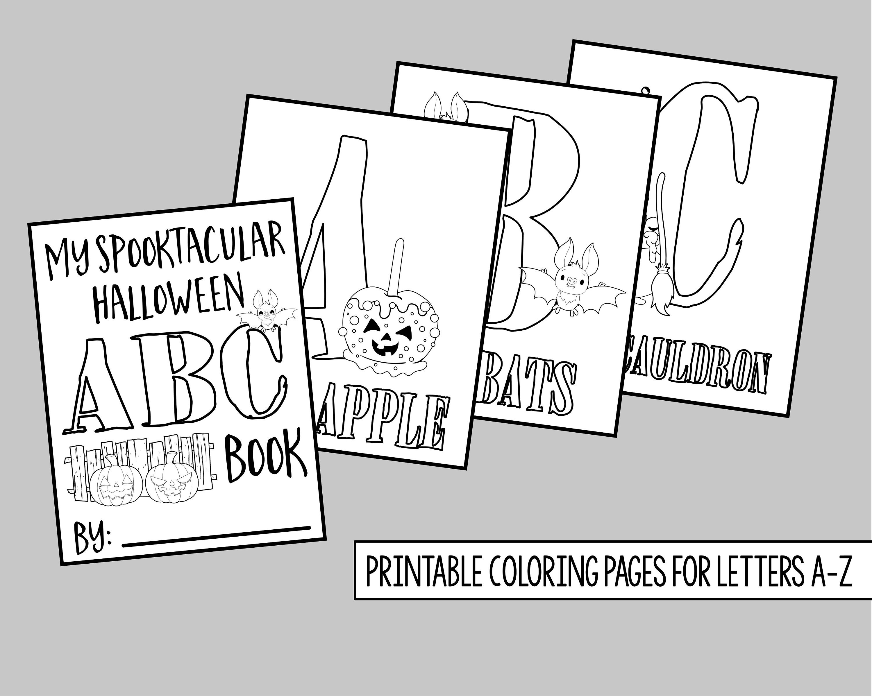Printable halloween abc coloring pages for kids incl letters a