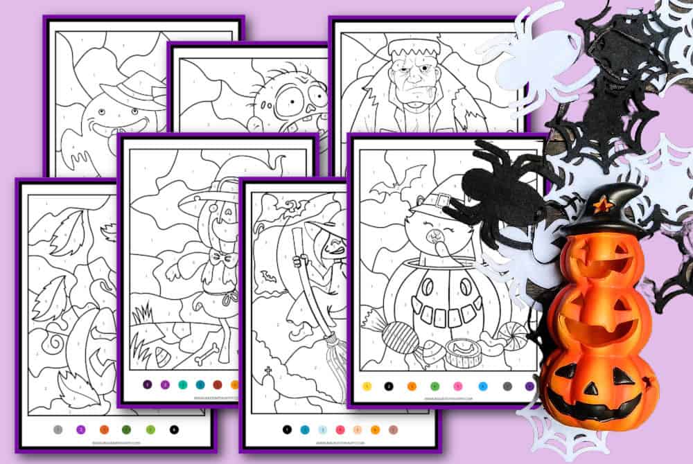 Free halloween color by number printables