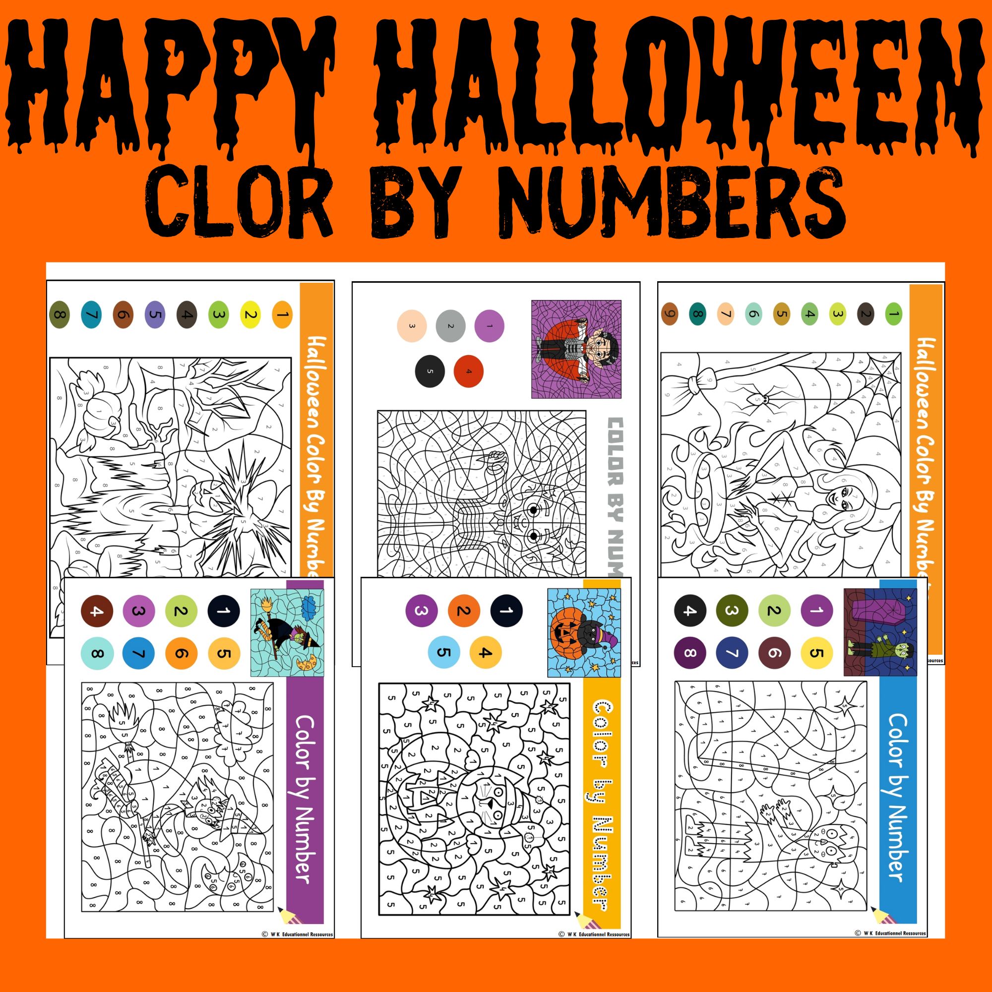 Happy halloween color by number coloring page