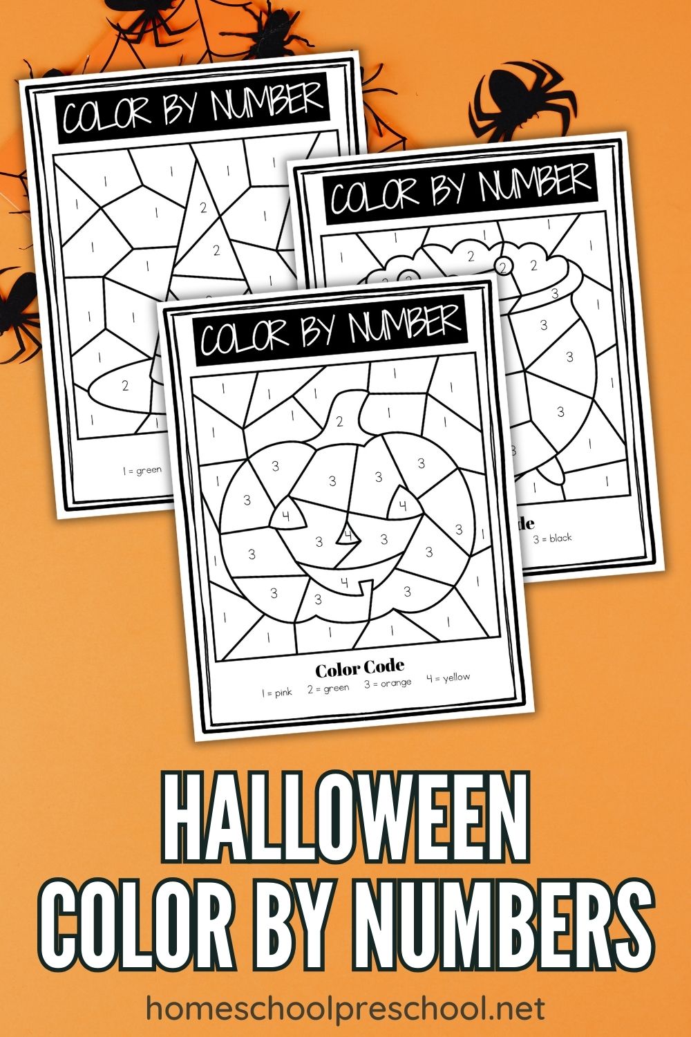 Preschool halloween color by number printable