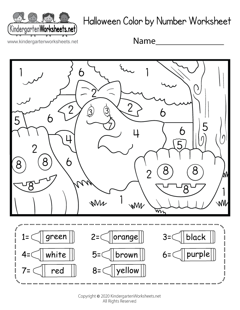 Halloween color by number worksheet