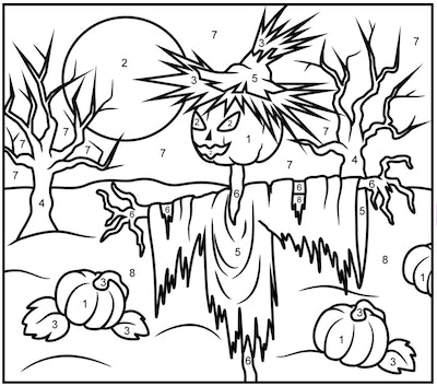 Free halloween color by number printable worksheets