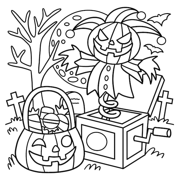 Premium vector jack in the box halloween coloring page for kids