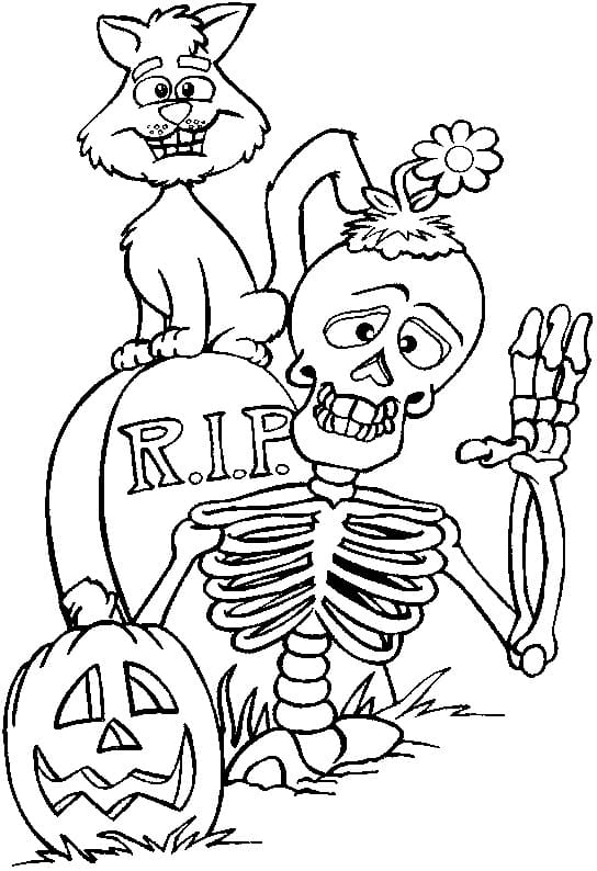 Skeleton is waving hand coloring page