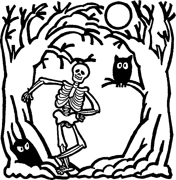 Halloween skeleton coloring pages for kids and adults