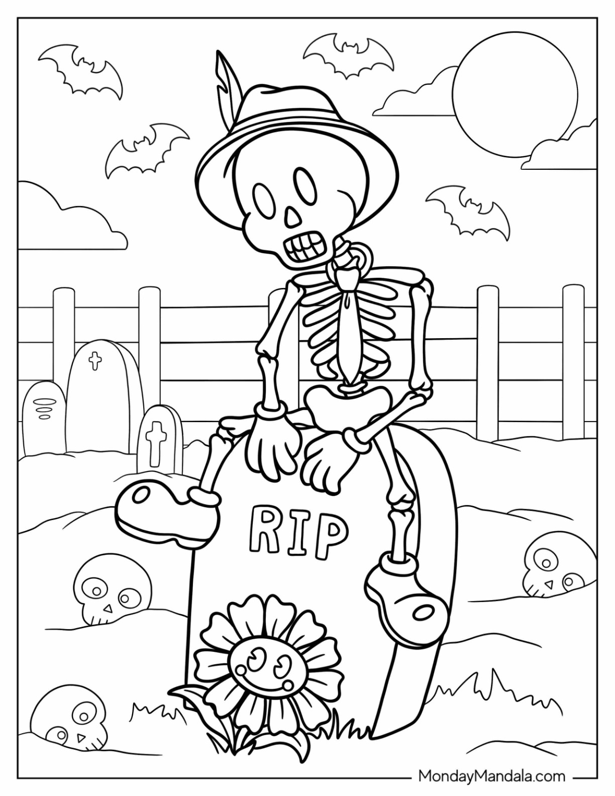 Skeleton coloring pages free pdf printables