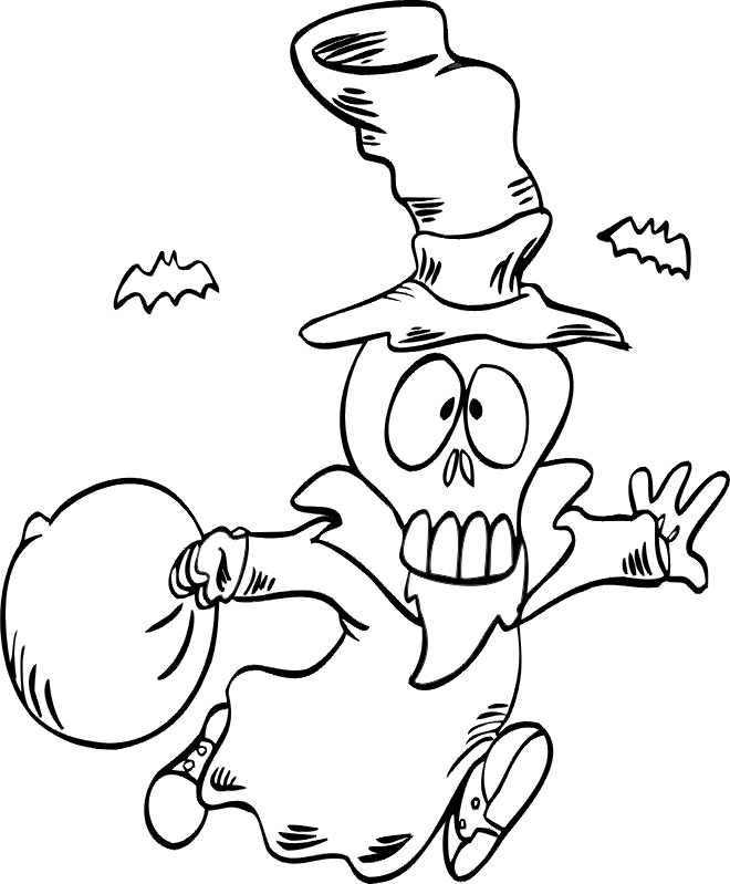 Skeleton coloring page skeleton trick or treater