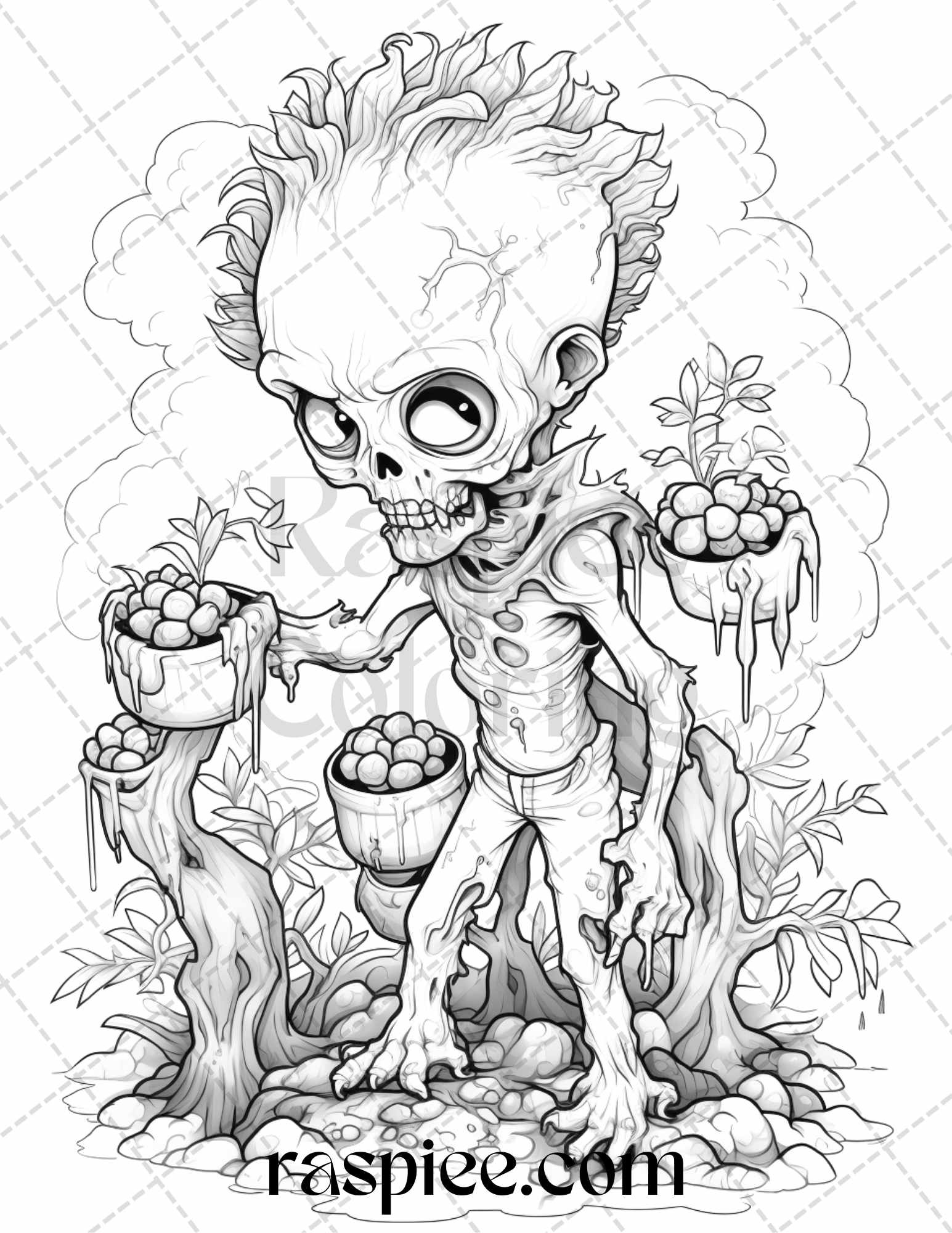 Halloween creepy kawaii grayscale coloring pages for adults and kid â coloring