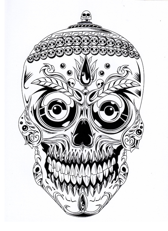 Skull coloring pages dia de los muertos day of the dead halloween arts and crafts printable digital download no