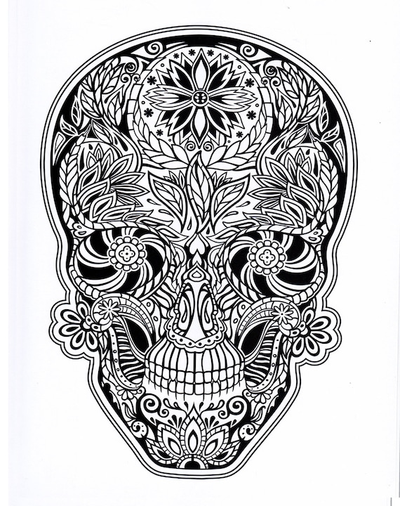 Skull coloring pages dia de los muertos day of the dead halloween arts and crafts printable digital download no