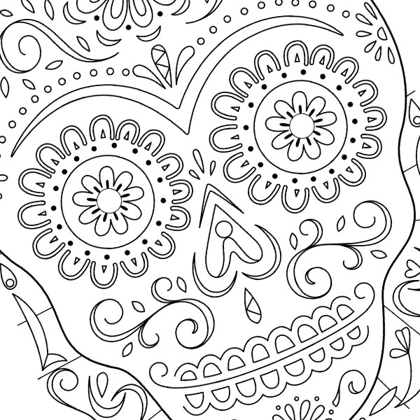 Day of the dead sugar skull coloring page inspiration