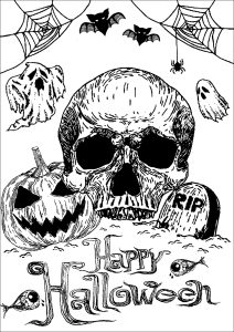 Skull coloring pages for adults kids