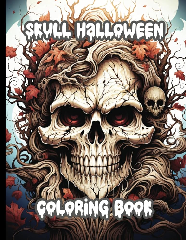 Detailed skull halloween coloring book for adults and teens