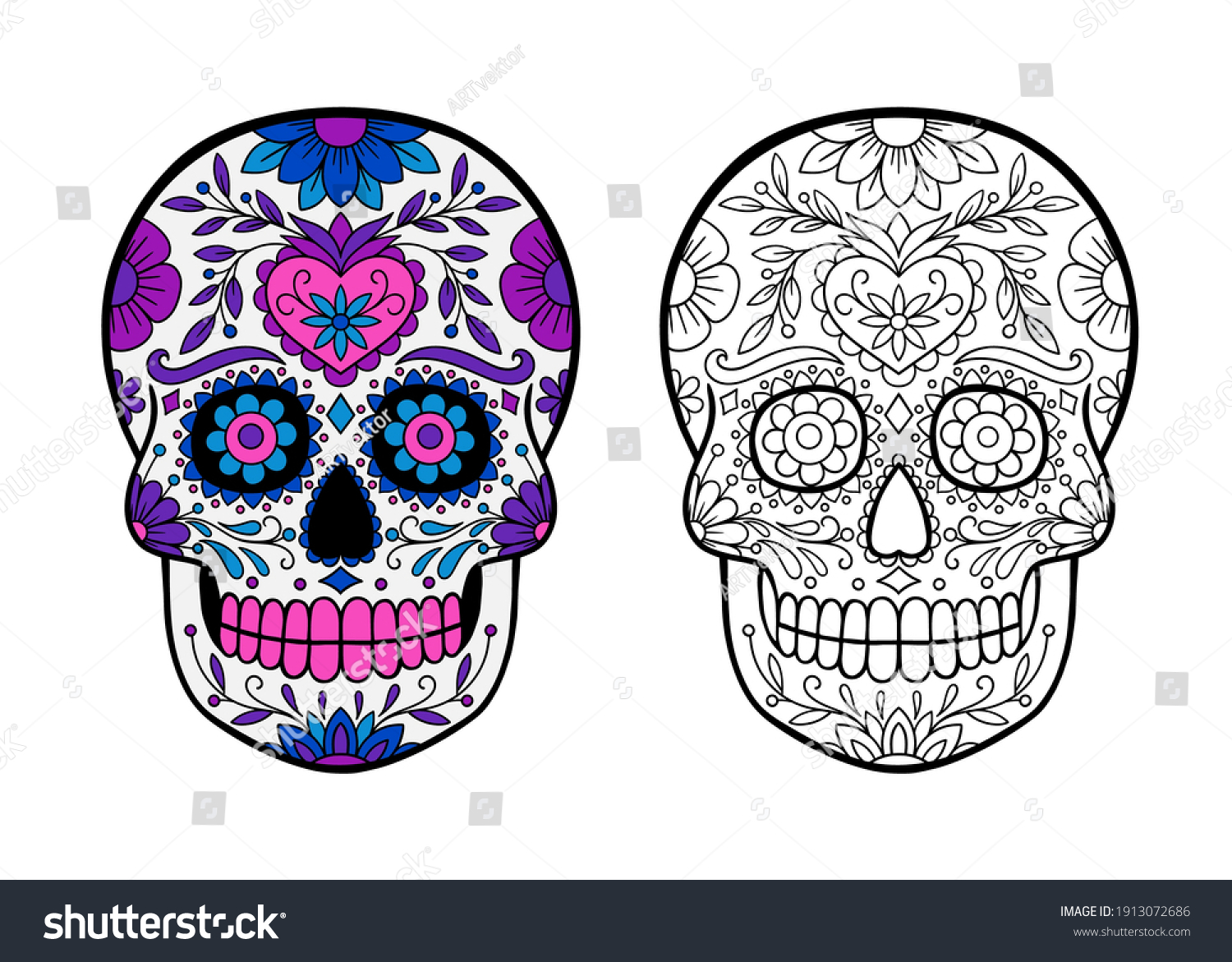 Day dead skull coloring pages royalty