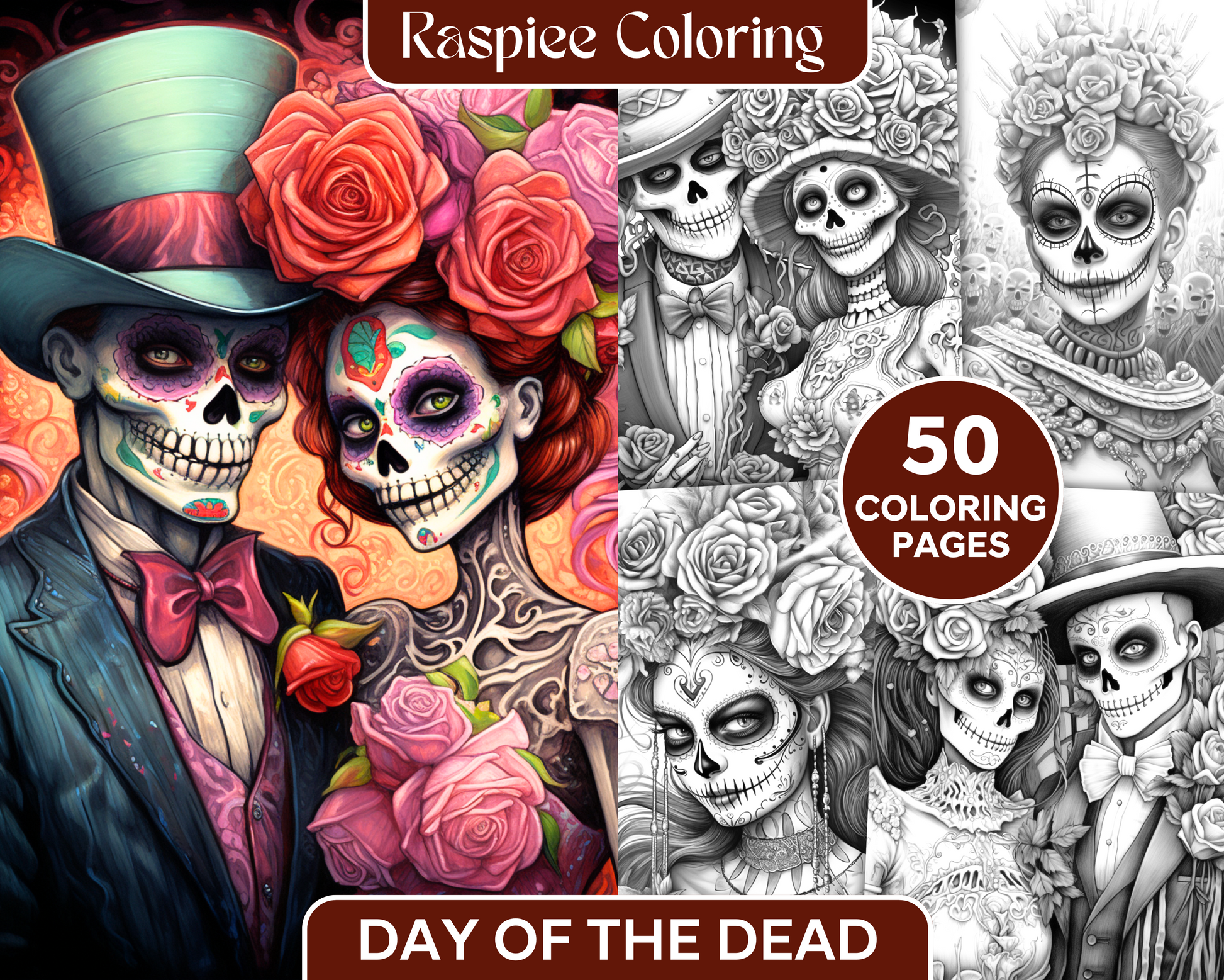 Day of the dead grayscale coloring pages printable for adults pdf â coloring