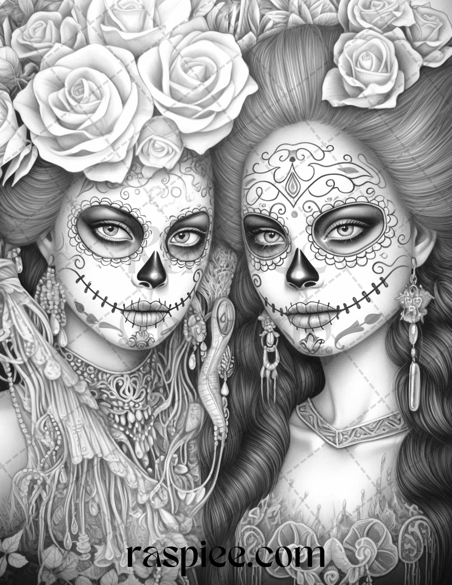 Day of the dead grayscale coloring pages printable for adults pdf â coloring