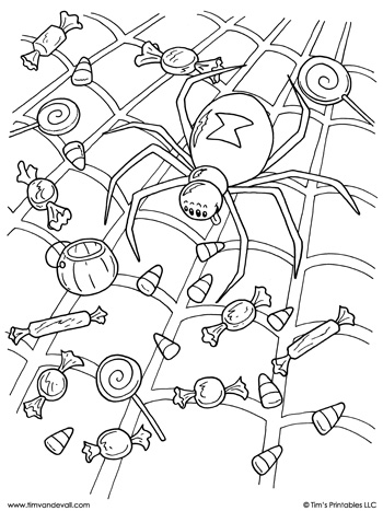 Halloween coloring page â spider with candy â tims printables
