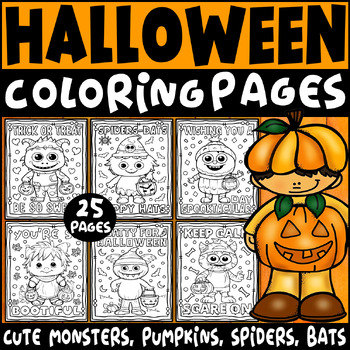 Halloween coloring pages cute monsters pumpkins spiders bats more