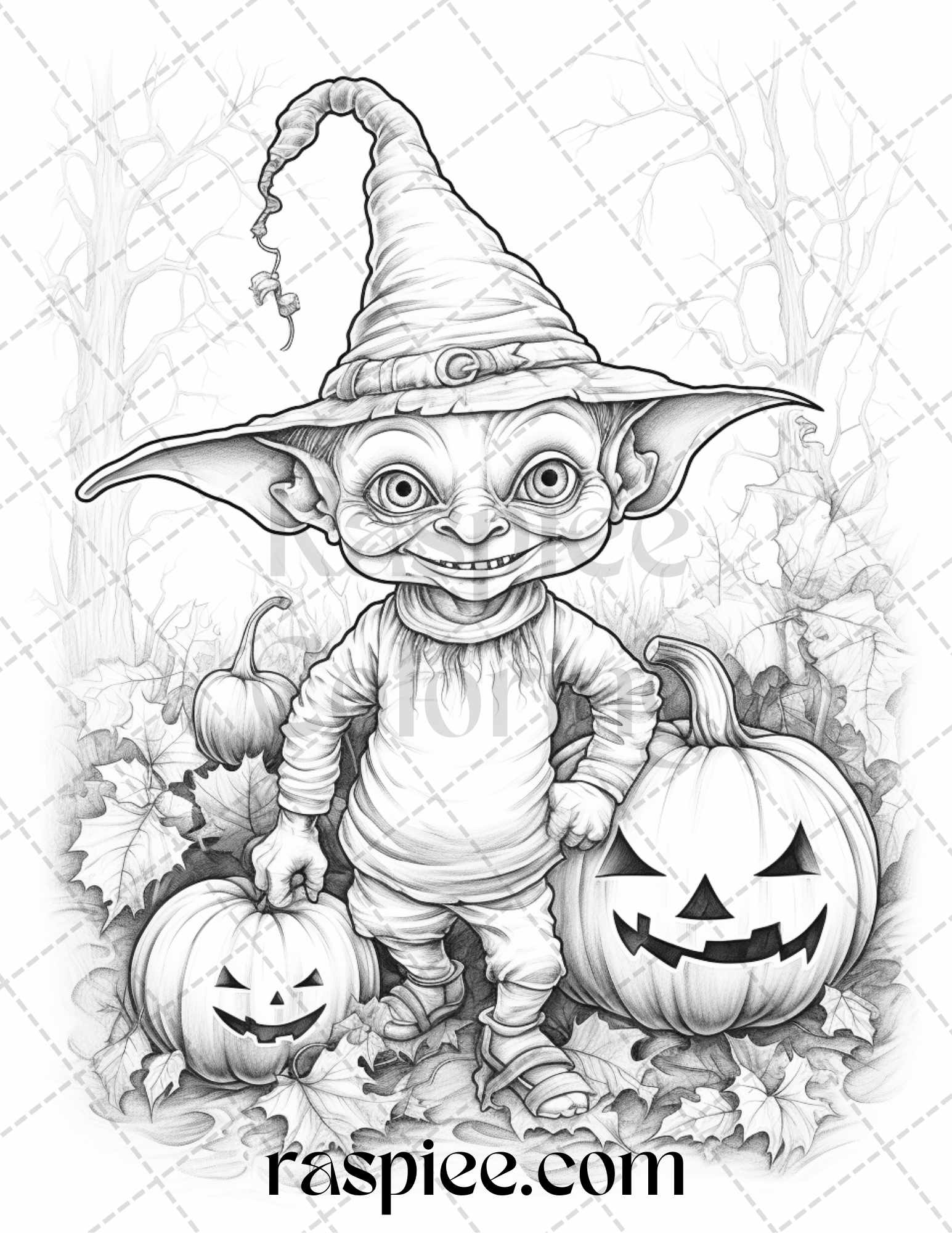 Halloween goblin grayscale coloring pages printable for adults pdf â coloring