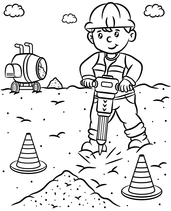 Builder pneumatic hammer coloring page