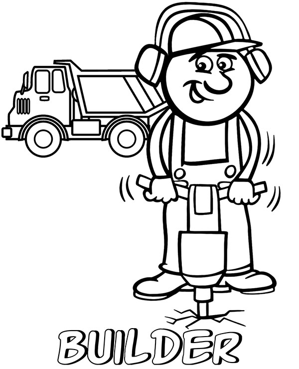 A builder man at work coloring page to print or download for free